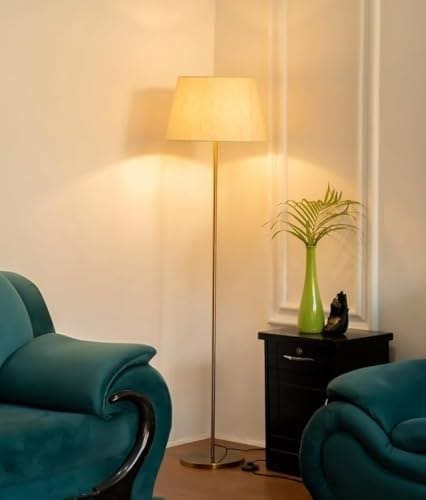 🛒 Woodies & Whimsy Metal Floor Lamp Standing Modern Lamp Shade for Living Room Corner, Home, Hotel, Office 12 Inches, 4Ft Height (Gold)