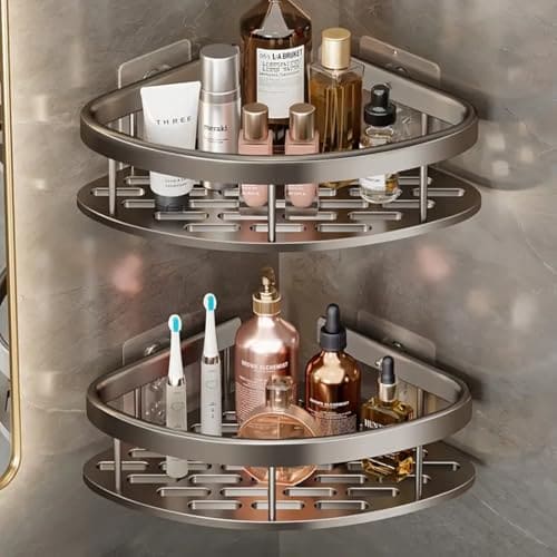 🛒 Hallstatt Pack of 2, Self Adhesive Bathroom Corner Shelf for Wall Shelf Organizer Wall Mounted Aluminum Bathroom Shelves Rack Holder Stand for Bathroom (Black, Pack of 2)