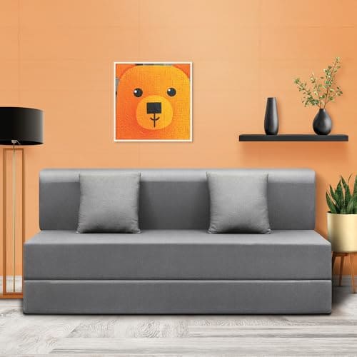 🛒 Sleepyhead Napster Designed by Duroflex - 3 Seater Foldable Sofa Cum Bed with 2 Cushions | 5-in-1 Convertible Sofabed | 3 Years Warranty | High-Density Foam - Graphite Grey (6x5 Feet)