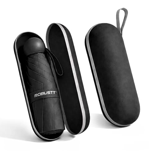 🛒 Robustt Capsule Mini Foldable Travel Umbrella | Black | UPF 50+ UV & Rain Protection | 3 Fold Compact | for Women, Men & Kids | Windproof, Waterproof, Pocket-Size with Storage Case