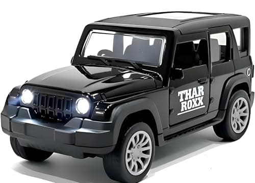 🛒 TOYOOS Thar Roxx-Style Premium Car Toy for Kids | DieCast Metal Pull-Back Action | Openable Doors | Light and Music | Realistic Miniature Model | Gift 2 3 4 5 6 7 8 9 10 11 12 Boys Girls | Black