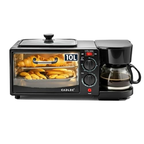 🛒 Cadlec MultiChef Pro 3 in 1 Breakfast Maker With Oven Toaster Griller, Coffee Maker, Frying Pan | Adjustable Temperature & Timer, Bake, Grill & Toast- Black
