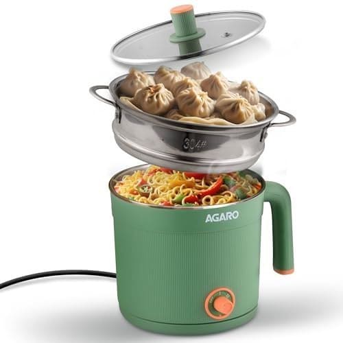 🛒 AGARO Regency Multipurpose Kettle With Steamer, 1.2L Inner Pot, Double Layered Body, Variable Temperature Settings, Wide Mouth, Boiling, Steaming, Tea, Coffee, Egg, Vegetable Boiling, 600W, Sea Green