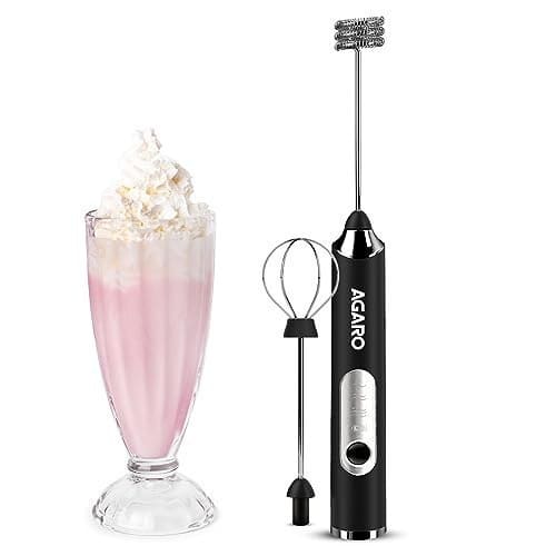 🛒 AGARO Royal Milk, 3‑Speed Electric for Coffee with Whisk and, Mixer, Stand‑up Design, for Cream (Whisk Milk), Rechargeable, Stainless Steel