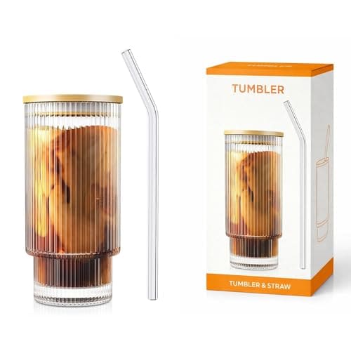 🛒 KiKiluxxa Glass Sipper with Steel/Glass Straw and Wooden Lid -Fruit Juice Milk Mug -Cold Coffee Tumbler with Lid - Tea Cups Mugs for Beer-Cocktail-Beverage 300ml-Pack of 1 (Sodinaro Tumbler 1)