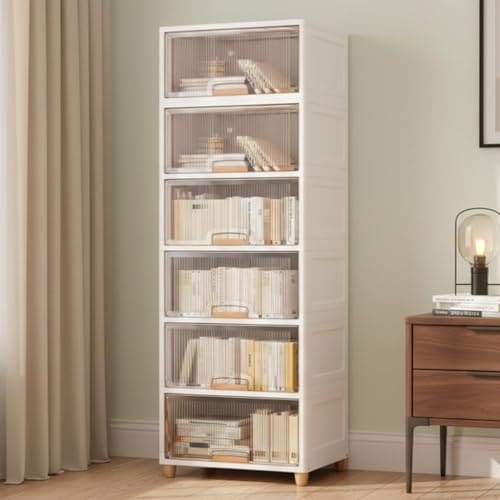 🛒 JD FRESH 6 Tier X-Large Cupboard for Storage/Stackable Plastic Storage Cabinet/Foldable Wardrobe for Clothes/Multipurpose Storage Organizer/Closet for Bedroom/Living Room/Kitchen (Transparent & White)
