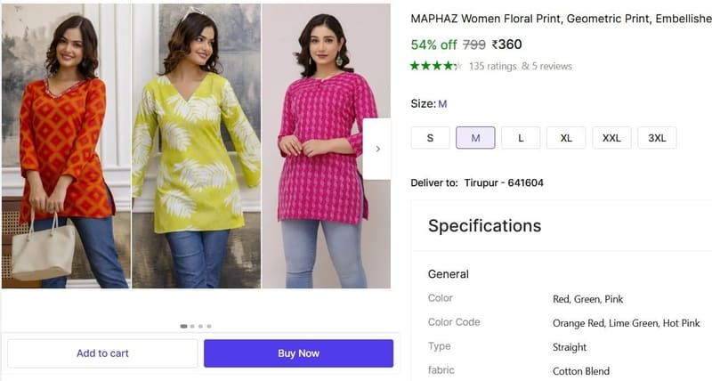 🔥  Self Design Kurta, Pack Of 3 @ ₹360
