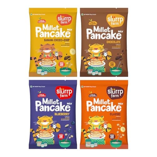 🛒 Slurrp Farm No Maida Pancake Trial Pack Combo | Instant Breakfast Mix made with Oats, Ragi and Jowar | Eggless and Healthy Breakfast Mix, 50g X 4