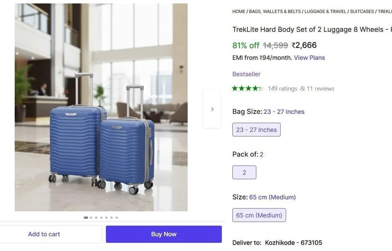 🔥  Hard Body Set of 2 Luggage Bags @ ₹2666