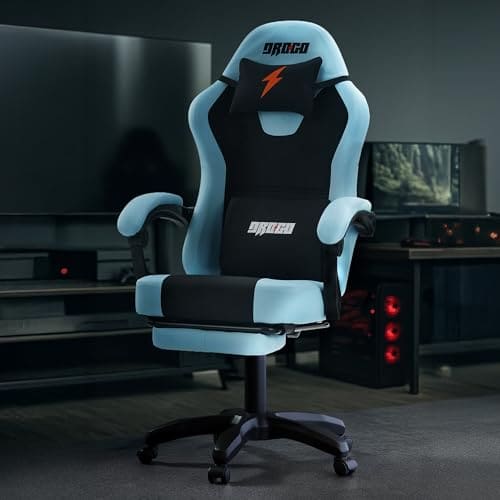 🛒 DROGO Aura Ergonomic Gaming Chair with Premium PU Leather Fabric, Linkage Armrest, Adjustable Neck & Lumbar Pillow | Computer Chair for Study | Office Chairs for Work from Home with Recline (Blue)