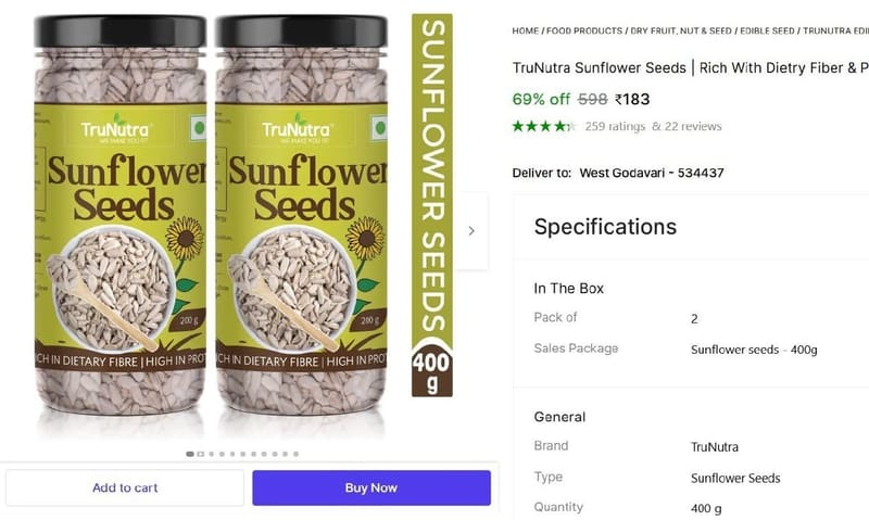 🔥  Sunflower seeds - 400g @ ₹183