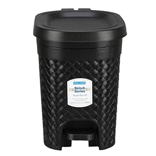 🛒 KOLORR Stitch 7 Liters Plastic Pedal Dustbin/Trash Can/Garbage Waste Bin with Lid for Home/Kitchen/Office/Bathroom & Washroom – Black
