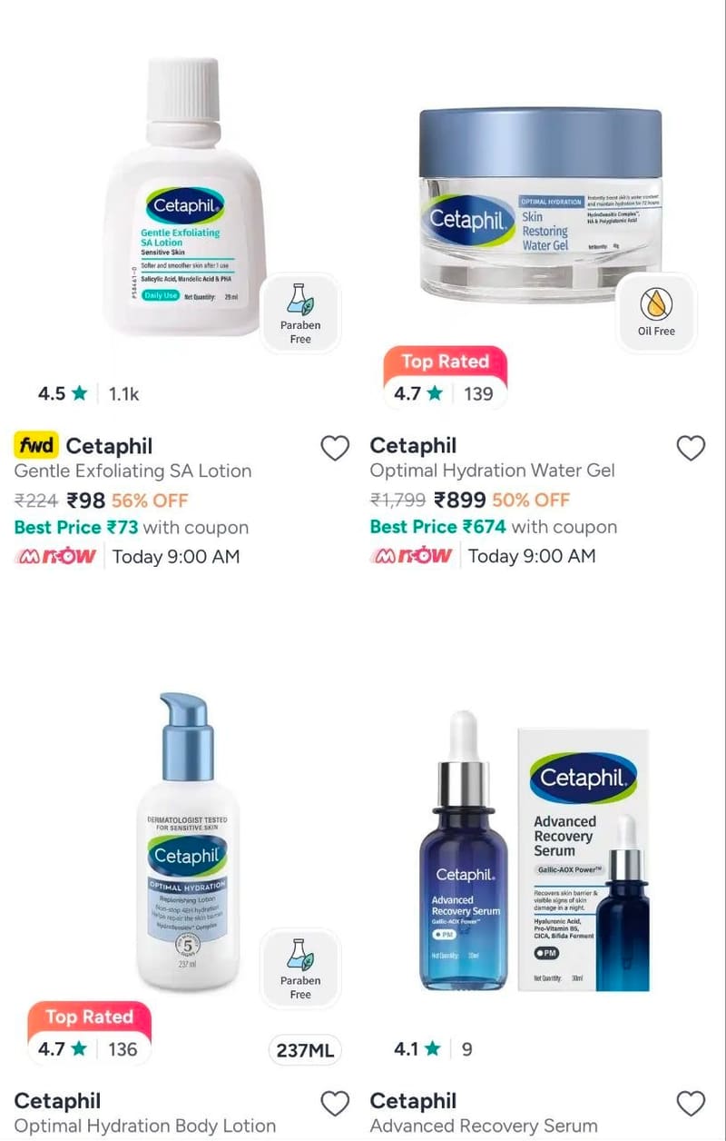 Cetaphil upto 50% off + 25% off + 5% off on Some