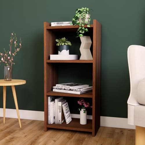 🛒 ECOLINE Book Shelf for Home Library with Assembly | Laminated Engineered Wood Storage Rack for Living Room, Office, Kitchen, Bedroom (Walnut, 3 Layer)