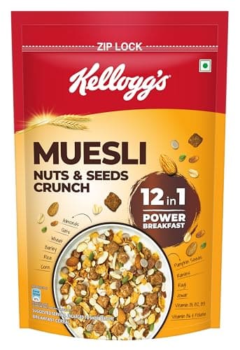 🛒 Kellogg’s Muesli Nuts & Seeds Crunch 950g/1kg (Weight May Vary) | 12-in-1 Power Breakfast | No Maida | High in Fiber| India’s No. 1 Muesli
