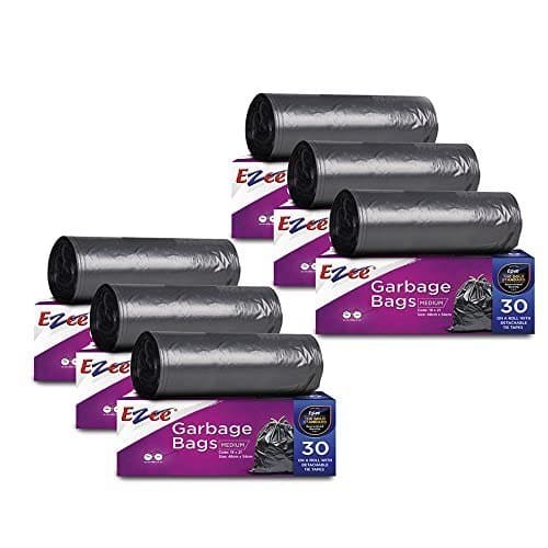 🛒 Ezee Black Medium Garbage Bags 180 Pcs | 19 X 21 Inch | 30 Pcs x Pack of 6 | Dustbin Trash Bag