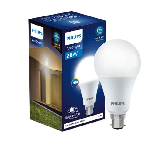 🛒 Philips 26-watt LED Bulb |AceBright High Wattage LED Bulb|Base: B22 Light Bulb for Home | Crystal White, Pack of 1