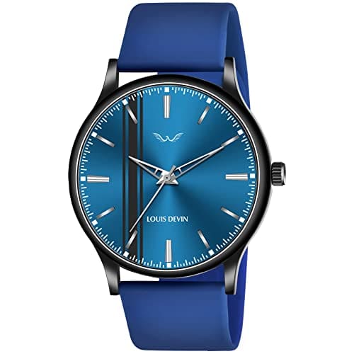🛒 LOUIS DEVIN Blue Silicone Strap Analog Wrist Watch for Men (Blue Dial) | LD-BK054-BLUE