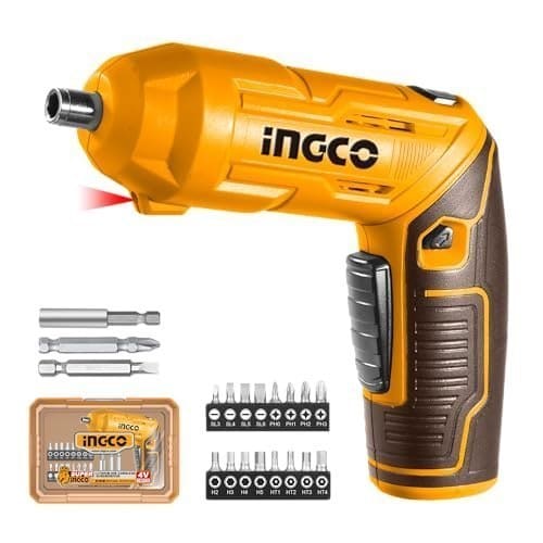 🛒 INGCO Cordless Screwdriver, Rechargeable Power Drill Driver Set, 4N.m Max Torque, 240RPM, Srew Gun for Home Use, with 24 PCS Cr-V Drill Bits