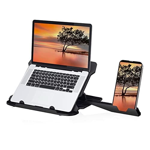 🛒 Portronics My Buddy Hexa 22 Laptop Stand with 360° Rotation Base, Mobile Stand, 7 Adjustable Heights, Air Ventilation, Portable & Foldable Design for Upto 15.6 Inches Laptops & MacBook (Black)