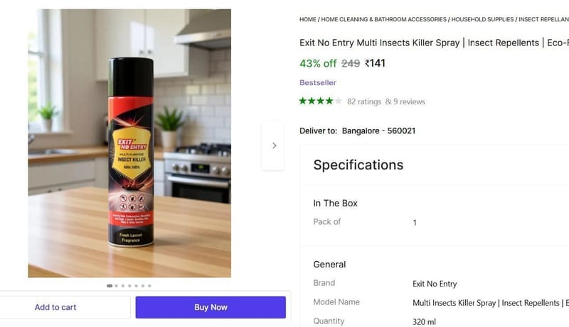 🔥  Multi Insects Killer Spray (320 ml) @ ₹141