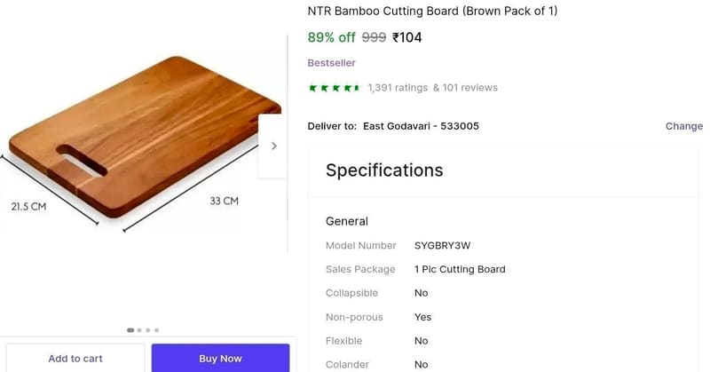 🔥  Wooden Chopping Board at ₹104