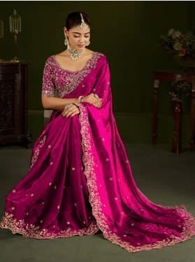 👗 Qvidya Embroidered Organza Saree