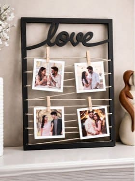 ❤️ Art Street Black MDF Valentine Love Cutout with Photo Clips Table Decor