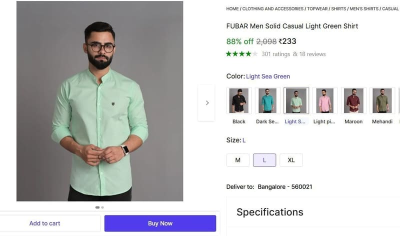 🔥  Men Solid Casual Light Green Shirt @ ₹233