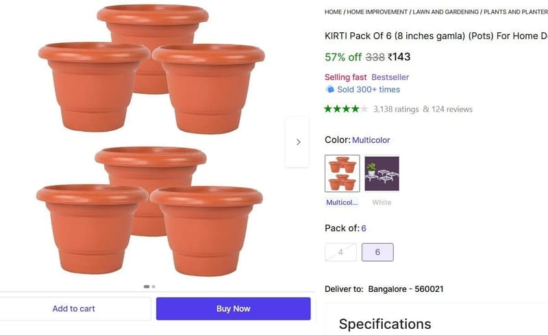 🔥  Home Decorative Plant Container Set Of 6 @ ₹143