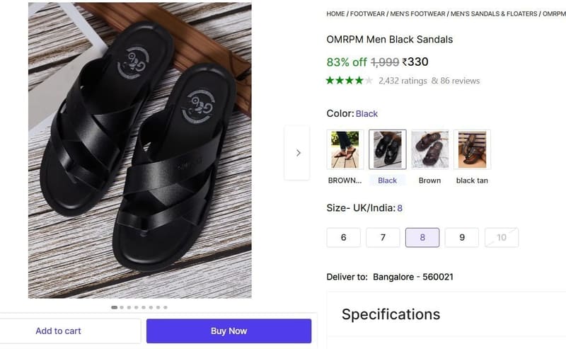 🔥  Men Black Sandals @ ₹330