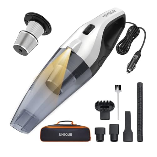 🛒 UN1QUE Vacuum Cleaner for Car Use with DC 12V & LED Light Car Vacuum 4m Power Cord 6000pa Powerful Suction, HEPA & Stainless Steel Filter, Only for Car Cigarette Lighter Use, No Battery