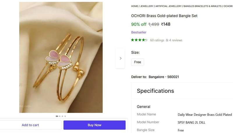 🔥  Brass Gold-Plated Bangle Set @ ₹148