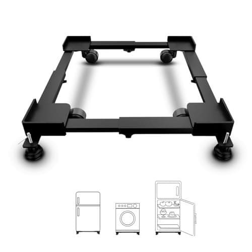 🛒 Hipkoo Adjustable Washing Machine Stand with Wheels | Heavy Duty Steel Trolley for 7–12 Kg Top/Front Load Washer, Fridge & Dishwasher, 360° Rotating Wheels, Anti-Vibration Pads, 170 kg Capacity, Black
