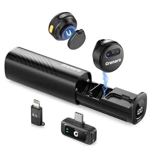 🛒 GRENARO Wireless Mic for YouTube, 3-Level Noise Reduction Wireless Microphone, Magnetic Mini Mic Wireless with 40H Charging Case for Recording and Live Stream, Support Android & iOS