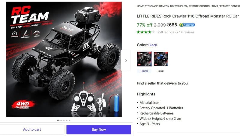 🔥  Offroad Monster RC Car with Smoke Function @ ₹665