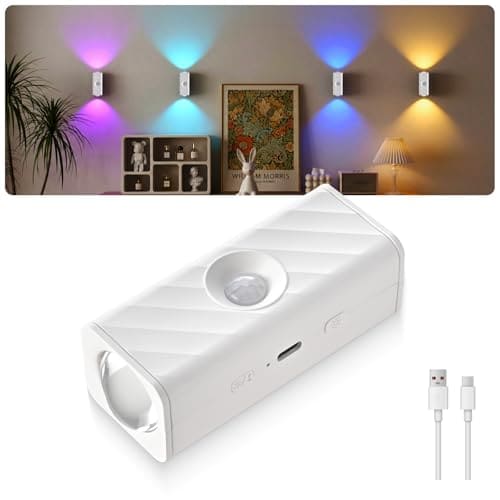 🛒 MERTTURM Motion Sensor Night Light, LED Rechargeable Magnetic Stick on Wall Light Indoor(20days Standby), Wireless 10 RGBW Dimmable Stairs/Hallway/Living Room/Bedroom Decor Lamp for Kids Elderly Adult