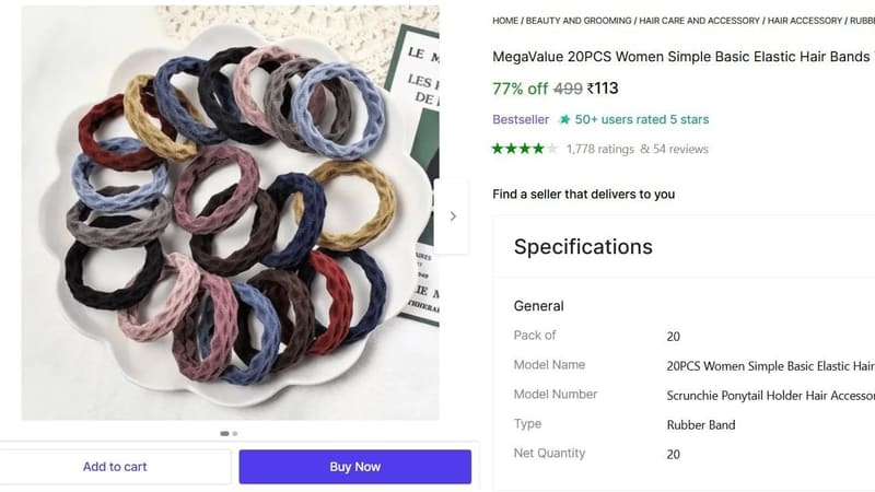 🔥  20 PCS Women Simple Basic Elastic Hair Bands @ ₹113