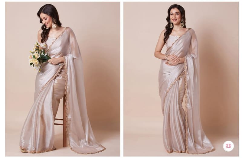 ✨ House Of Pataudi Embellished Border Organza Saree With Unstitched Blouse 🌸👗