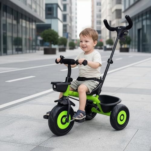 🛒 R for Rabbit Tiny Toes T20 Ace Tricycle for Kids with Adjustable Parental Control, Premium EVA Wheels, Seat Belt & Storage Basket | Baby Trike Cycle for 1.5 to 5 Year, Upto 25 Kg Boy/Girl (Green)