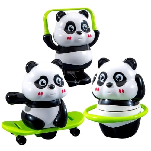 🛒 GK ELITE Cute Panda Toy Action Figures Set of 3, Interactive Moving Panda Toys with Rotating Motion, Fun Animal Figurines for Kids, Playroom, Study Table, Office Desk and Gift Decoration