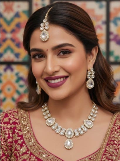 ✨ SZN Gold-Plated Stone Studded Maang Tika & Earrings Set 💛🌸