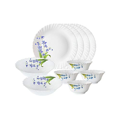 Larah By Borosil Lavender Opalware Floral Dinner Set, 10 -Pi...