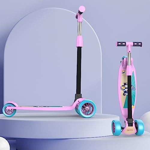 🛒 Lifelong LLKS03 Foldable Kick Skating Cycle| Skate Scooter for Kids(Max User Weight: 50Kg) Kids Scooter (Pink, Blue)