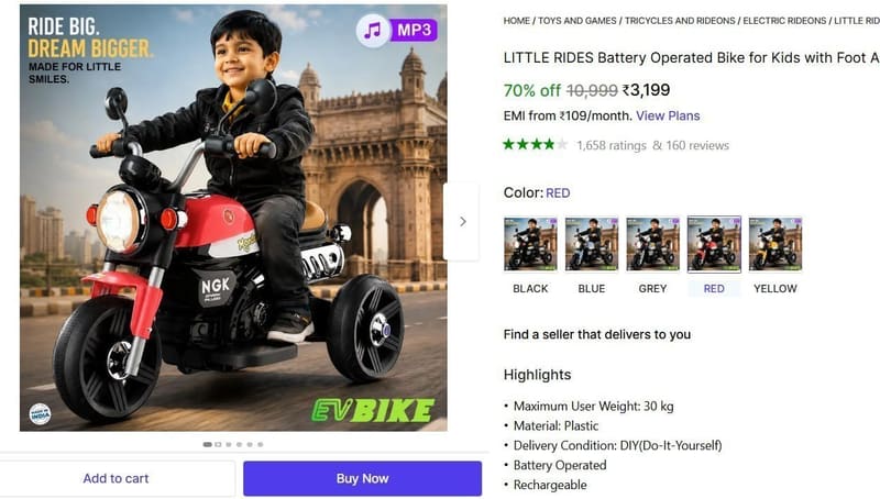 🔥  Battery Operated Bike for Kids @ ₹3199