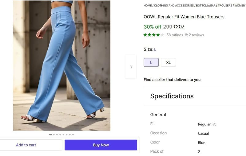 🔥  Regular Fit Women Blue Trousers @ ₹207