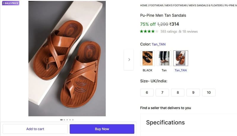 🔥  Men's Tan Sandals @ ₹314