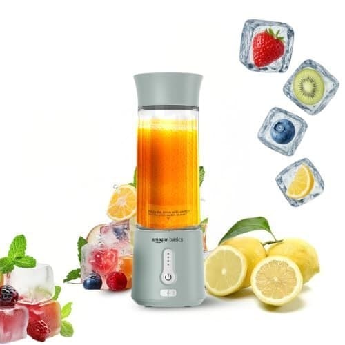 🛒 Amazon Basics Portable Hand Blender for Smoothies & Juices | USB Rechargeable | 6 Stainless Steel Blades | 500 ml Food Grade Jar | 1 year Warranty | 2x2000 mAh Batteries (Saga Green)