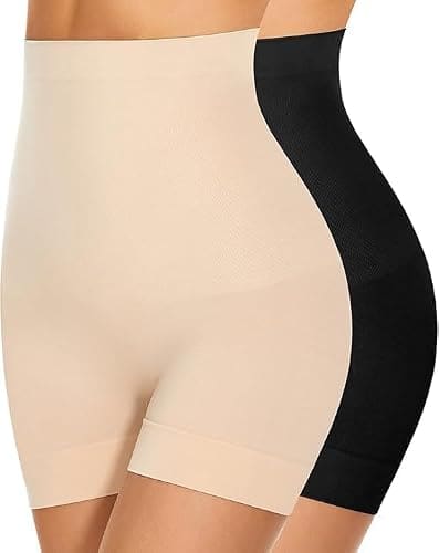 🛒 Anetly Women's High Waist Shapewear Shorts, Tummy Control Body Shaper Tummy Control Slimming Body Shapewear for Belly, Perfect for Dresses, Saree [Free Size] (Skin-Black Combo)