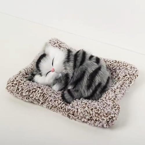 🛒 SUPER TOY Cute Sleeping Cat Plush Toy with Meow Sound, Gift for Kids Car Dashboard Accessories (Stripped Black)
